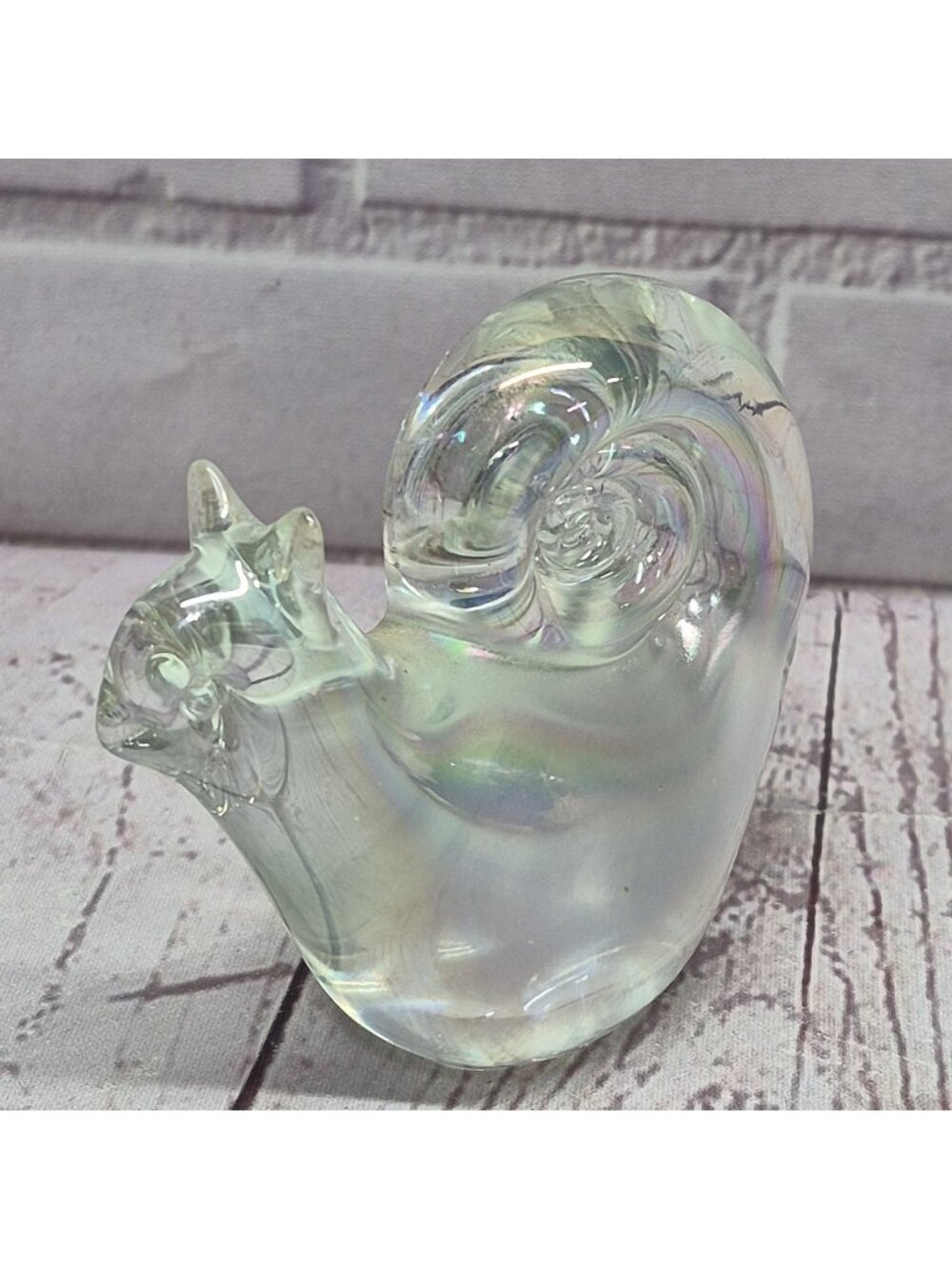 Vintage Iridescent Hand Blown Glass Snail Figurine - Art Glass Paperweight